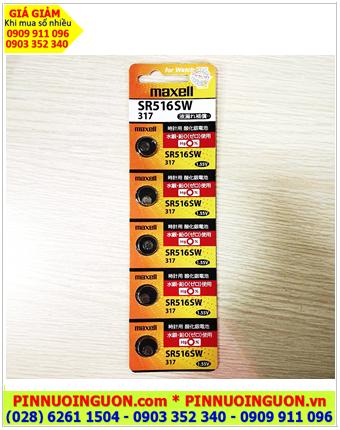 COMBO 01 vỉ 5viên Pin đồng hồ 1.55v Silver Oxide Maxell SR516SW (Pin 317) chính hãng, Xuất xứ NHẬT